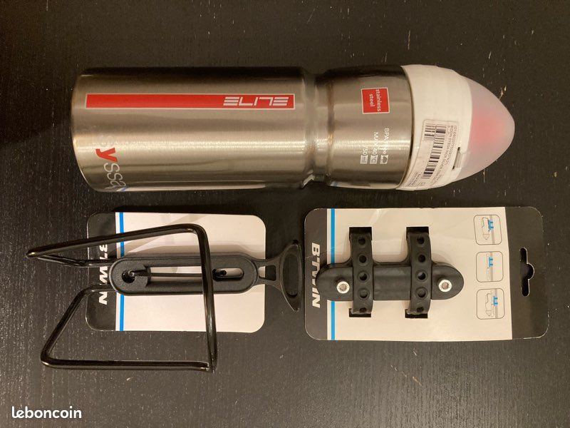 Bidon/gourde vélo inox 750 ml avec porte bidon et attache