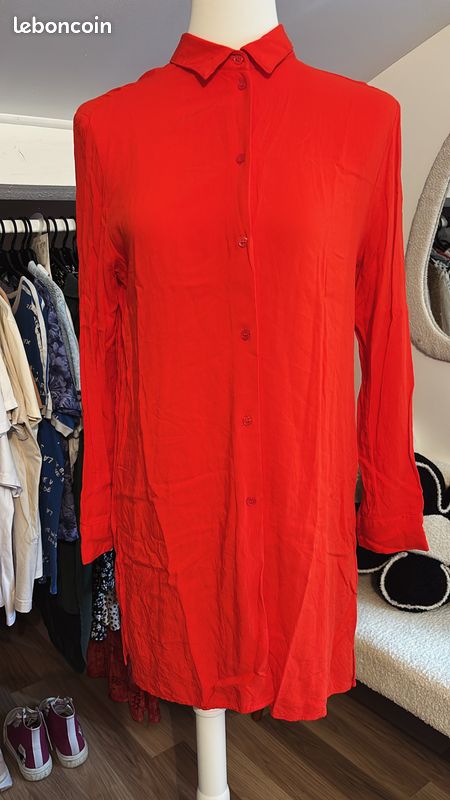 Robe chemise rouge légère H&M T38 Vêtements