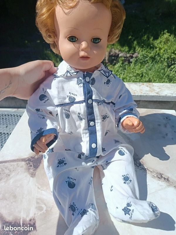 Grande Poupée Raynal Vintage 55 Cm, Brune Yeux Bleus Dormeurs, France