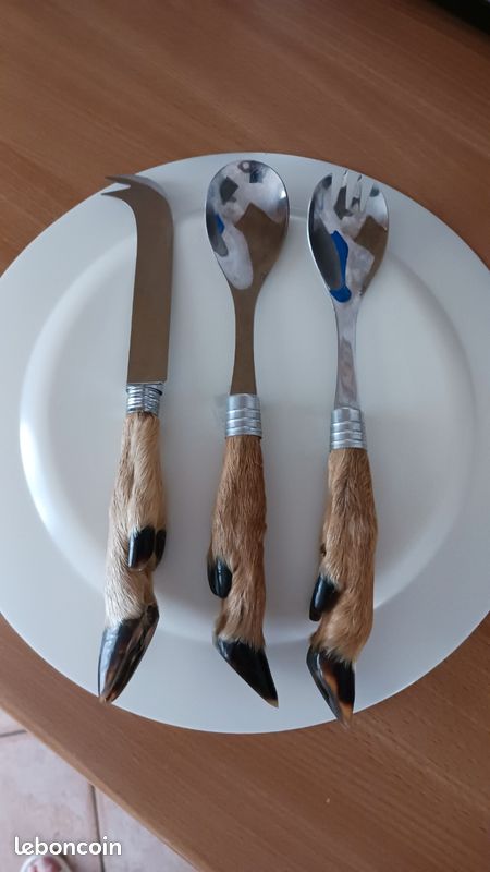 Couverts à Salade Vintage - Manche En Patte De Chevreuil - Acier Inoxydable