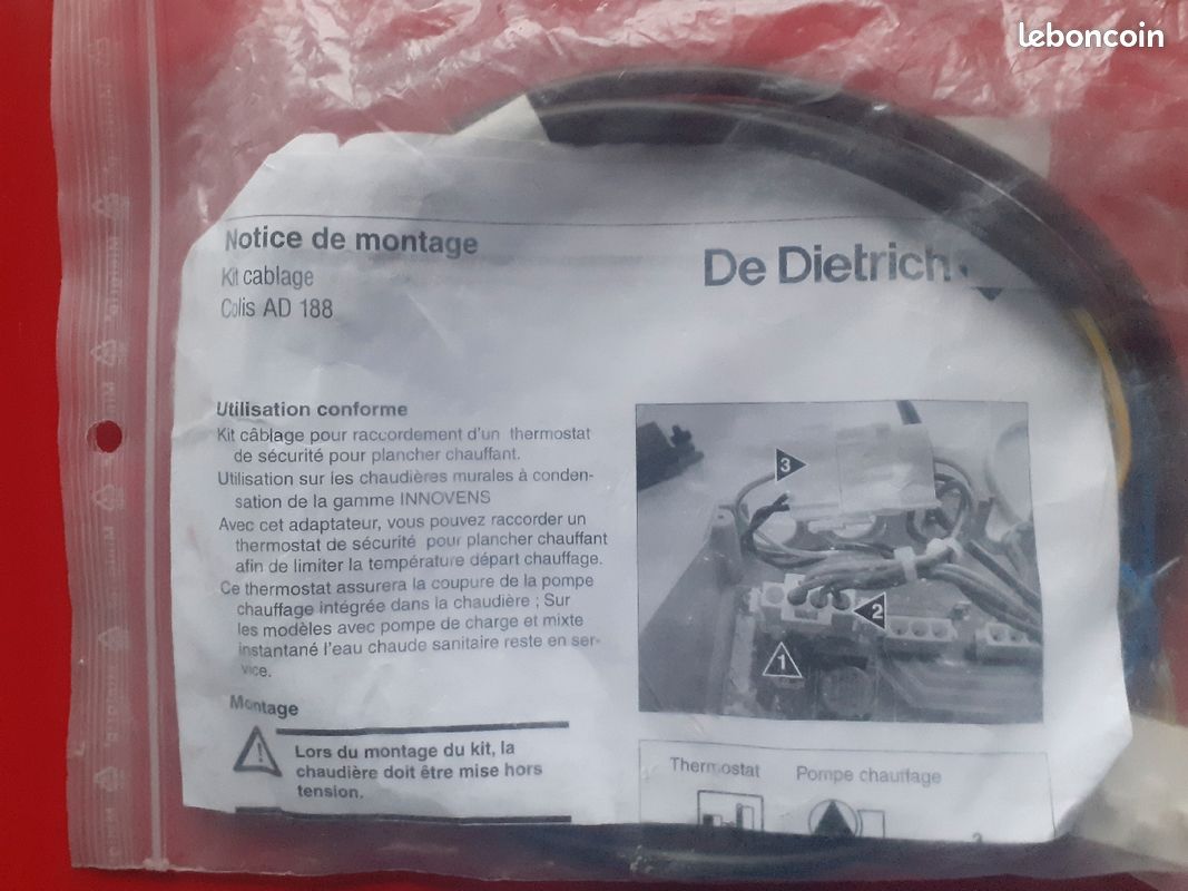 Kit raccordement thermostat sécurité plancher chauffant AD188 De Dietrich 88017901 (image 3)