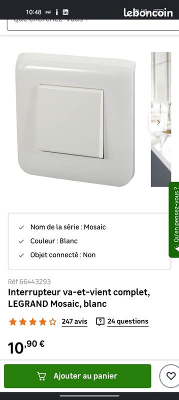 Lot Inter, prise encastrable LEGRAND MOSAIC (image 2)