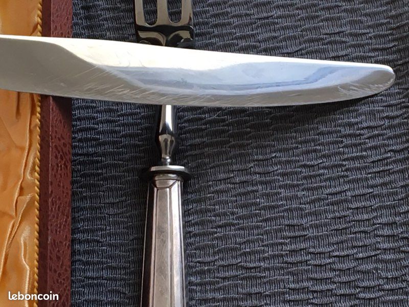 Service à Découper En Métal Argenté - Couteau 32.5cm & Fourchette 29cm - Vintage #1184