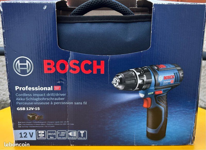 Perceuse-Visseuse Sans Fil Bosch Professional GSR 12V-15 - Set Avec 2 Batteries 2.0Ah Et 39 Accessoires