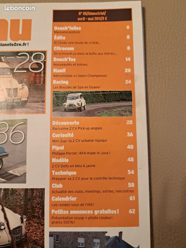 Magazine automobile Planète 2 cv n° 85 avril-mai 2011 (image 2)
