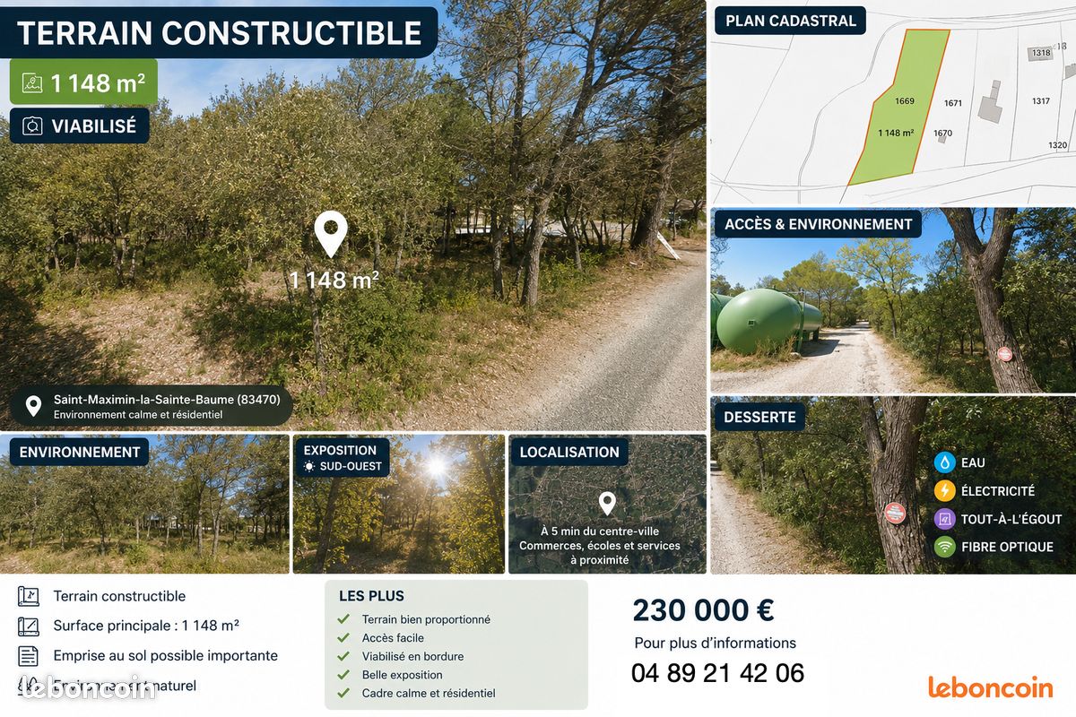 Terrain 1148 m² · à Saint-Maximin-la-Sainte-Baume · 1 148 m² · 230 000 €