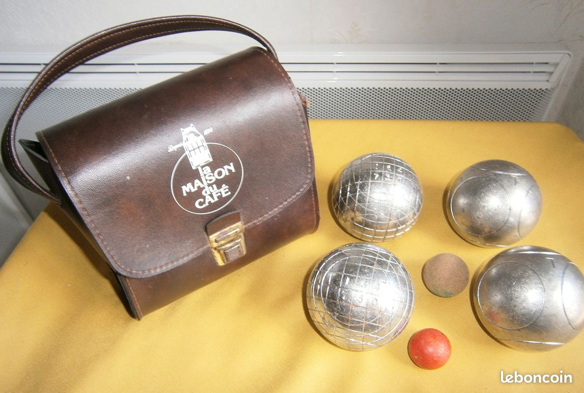 Anciennes Boules De Pétanque En Métal – Lot Complet Avec Sacoche En Cuir Vintage