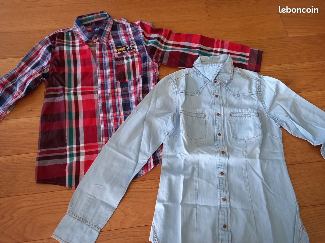 2 superbes CHEMISES manches longues 11-12 ans CHEMISE POLO EXPRESS + CHEMISE en jean's / bobp (image 1)
