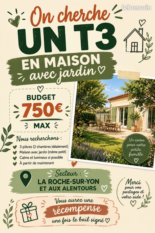 Maison 3 pièces 60 m² · à La Roche-sur-Yon · 60 m² · 750 €/mois