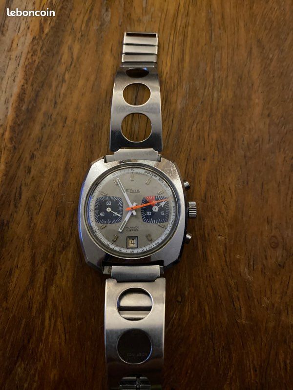 Montre Vintage Homme ELVIA Chronographe - État Très Correct - Pièce Rétro Collection