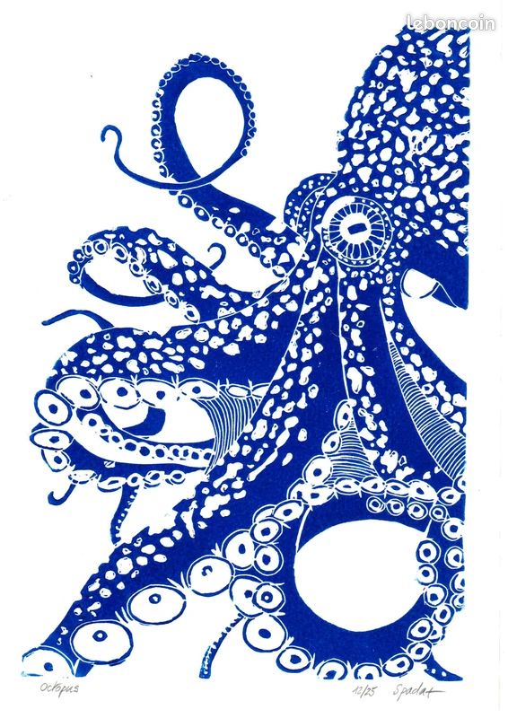 Octopus, linogravure originale signée Spada (image 1)