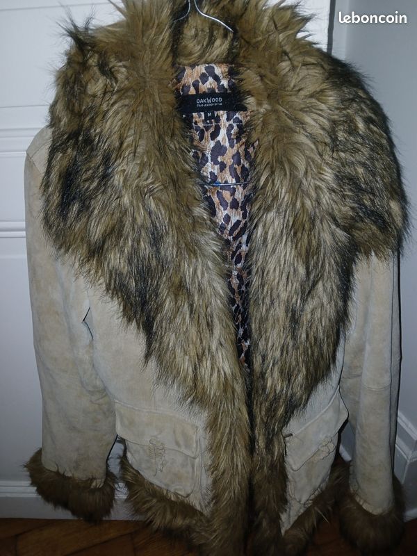 Veste 3/4 Femme. Croûte de cuir beige. Oakwood (image 2)