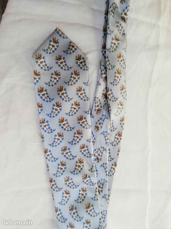 Cravate homme en soie motif bleu beige marron Café et Coton (image 4)