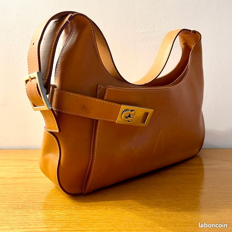Rarissime Sac Hobo Salvatore Ferragamo Vintage 90s - Cuir Camel Tan & Fermoir Gancini Structuré (image 4)