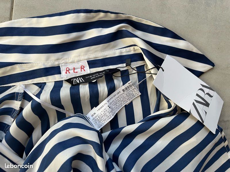 Chemise Homme Zara Rayée Bleu Et Blanc Taille M Coupe Slim - Occasion Très Bon état