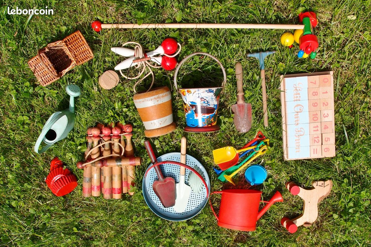 Jouets anciens bois et métal décoré seau quilles (image 3)