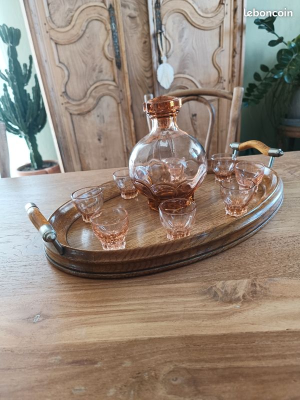 Banc à Liqueur Année 20 Ans En Bois - 2 Verres à Liqueur Trèfle - Cadeau Anniversaire Ou Mariage