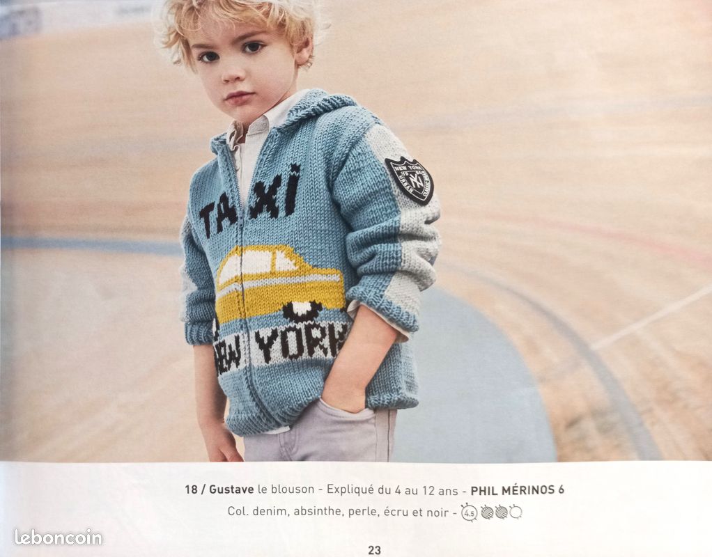 Gilet Taxi New York à capuche, TBE, Modèle Phildar, tricoté main, 100% laine, qualité Merinos 6, avec fermeture éclair, taille 6 ans (image 9)