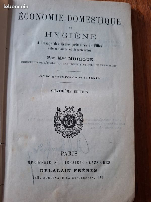 Livre scolaire "Économie Domestique et Hygiène à l'Usage des Écoles Primaires de Filles (Élémentaires et Superieures)" - Mme Murique - 1904 (image 5)