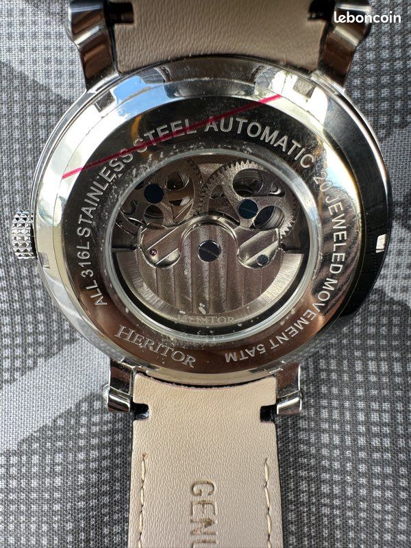 Montre heritor automatique,bracelet cuir noir (image 9)