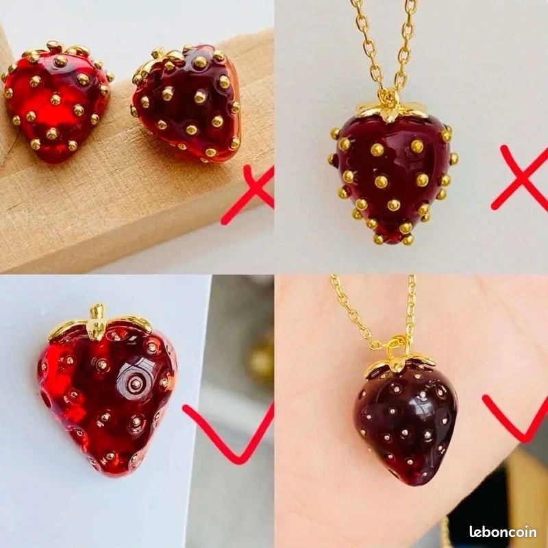 Boucles D'oreilles Résine Fraises Clips - Modèle 2513 | État Neuf Occasion