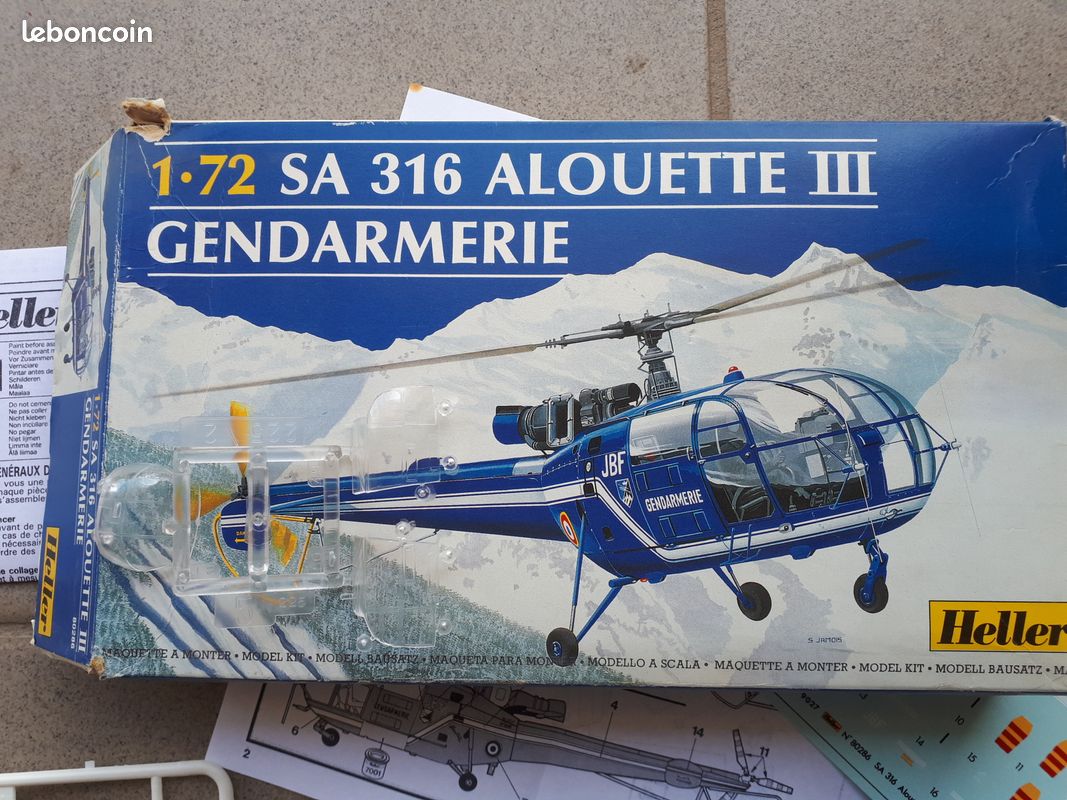Heller Alouette III Gendarmerie 1/72 – Maquette Hélicoptère 66 Pièces, Peintures Et Colle Incluses
