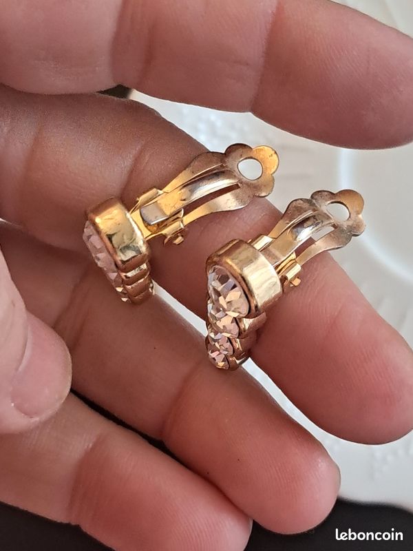 Boucles D'Oreilles Vintage à Clips - Laiton Doré, Style Rétro - Occasion