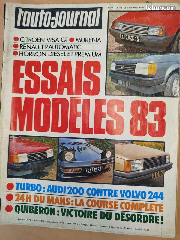 Auto journal n°12 1er juillet 1982 ( le mans, Porsche 956, Jacky Ickx, F1 GP Détroit, GP canada, rallye acropole, Citroën visa gt, murena, Audi 200 vs Volvo 244 turbo, Prost, pironni, (image 1)