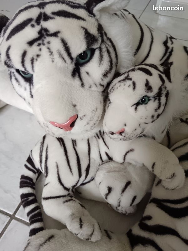 Peluche Géante Tigre Blanc Hansa 100 Cm, Couchée, +3 Ans