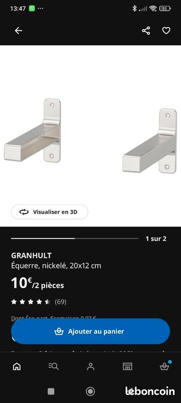 2 équerres ikea granhult 20cm x 2,5cm (image 3)