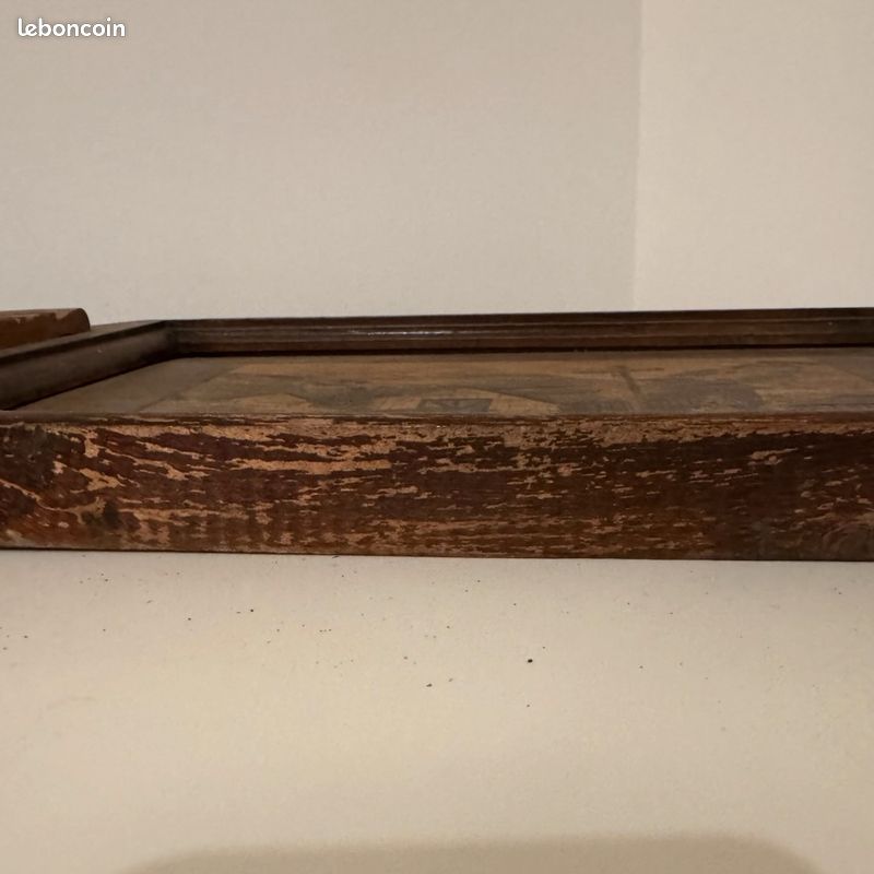 Petit Plateau Vintage En Bois - Pyrogravé Brides-les-Bains - Signé - Déco Rétro