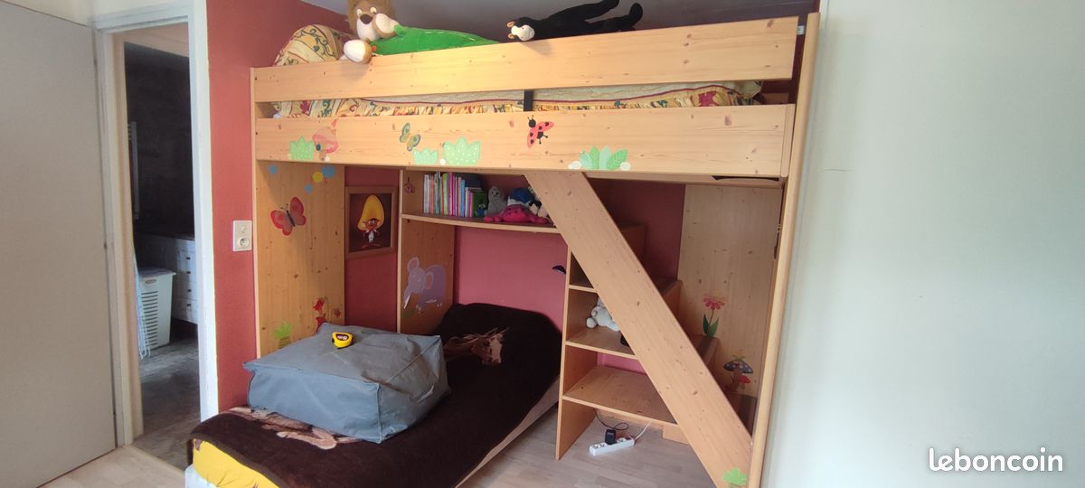Lit mezzanine Gautier 1 personne 90 avec bureau et étagères intégrées - Lit en hauteur (image 1)