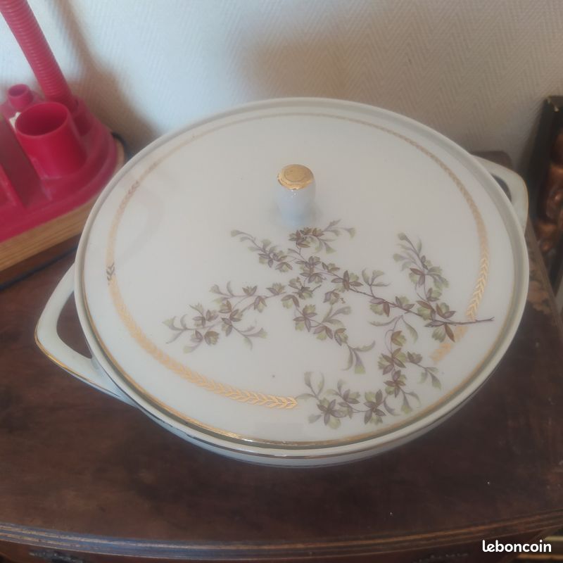 Légumier Ancien Fabrique Royale Limoges – Décor Noël Fleurs Bleu Et Doré