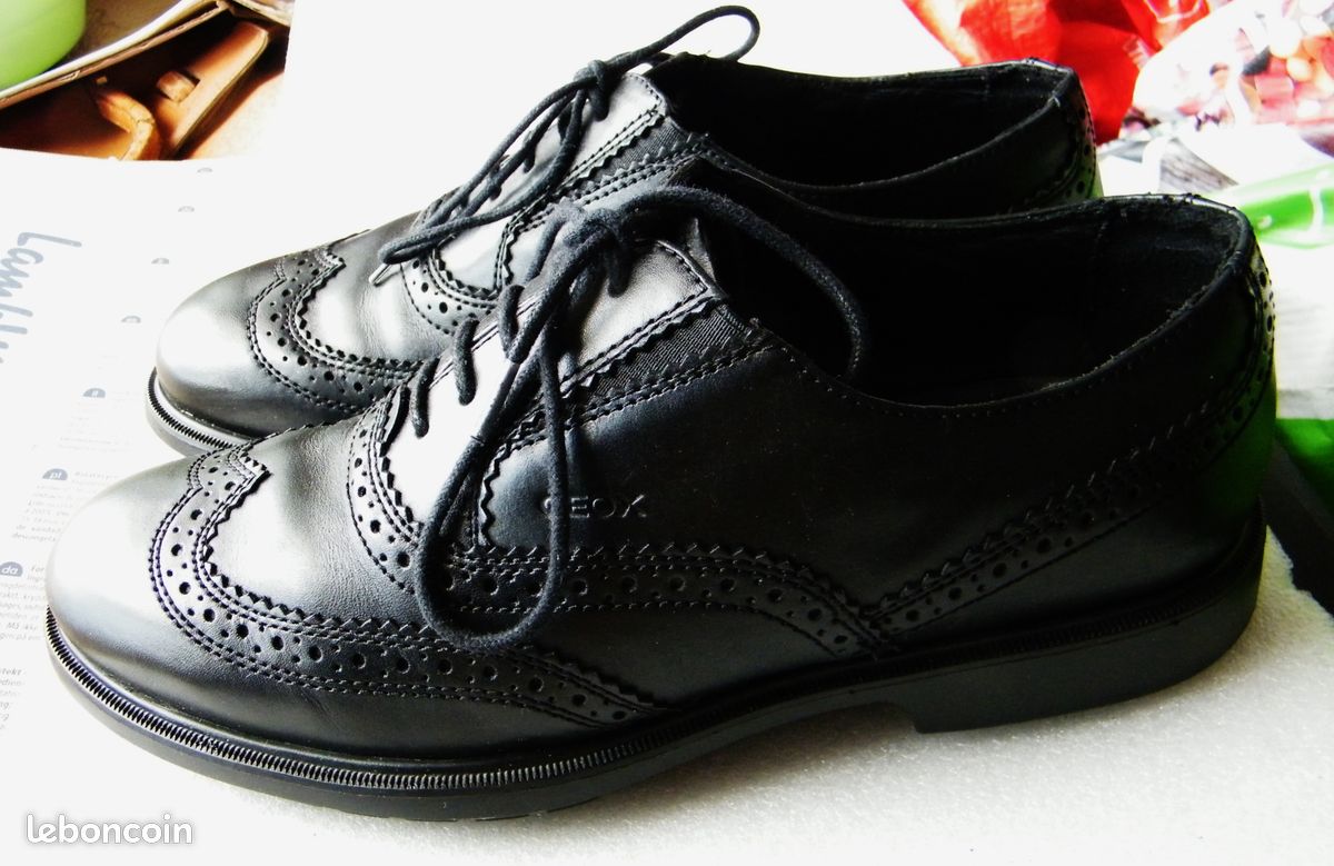 Chaussures Habillées Geox Homme Cuir Noir - Taille 45 - Confort - Occasion TBE