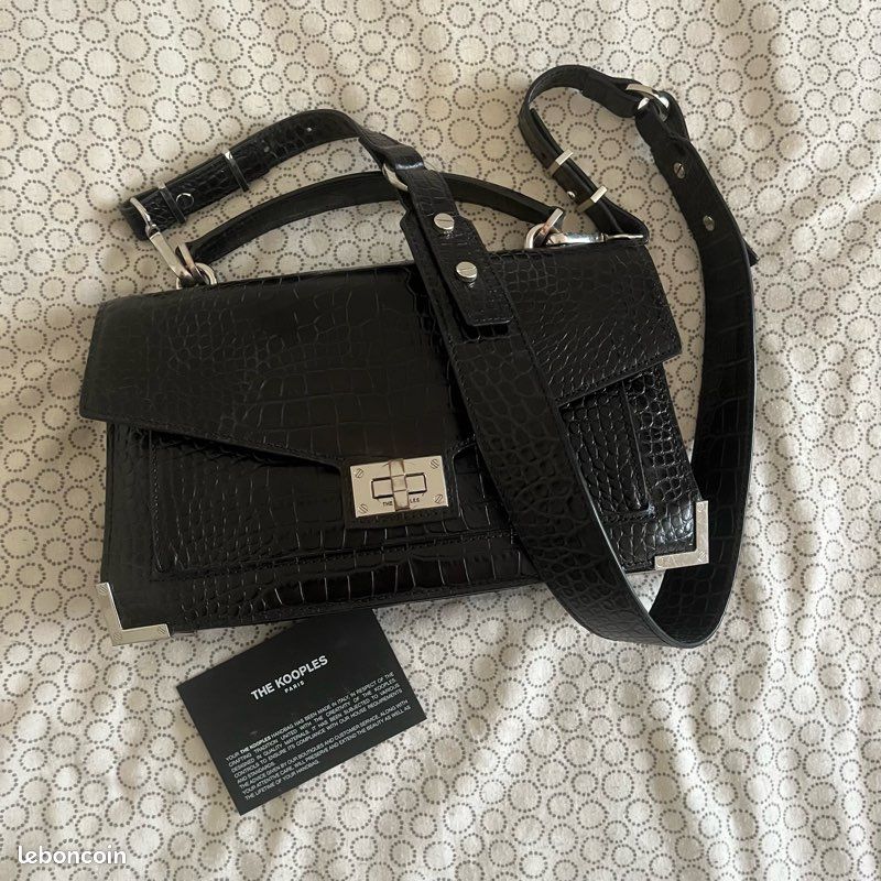 Sac bandoulière The Kooples Emily médium Noir Croco Argenté