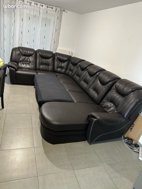 Vend canapé d’angle en cuir convertible + relax électrique 250 (image 2)