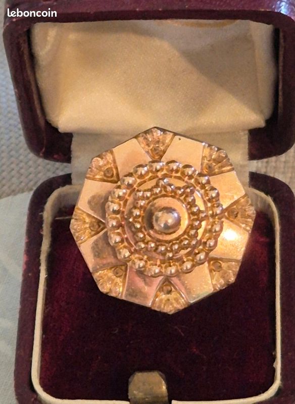 Broche Vintage Napoléon III En Plaqué Or Rose - 27x27mm - Occasion Authentique
