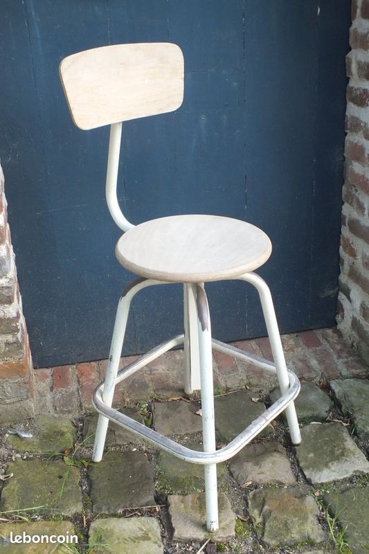 Chaise architecte UNIC SAUTEREAU 1950 métal bois industriel vintage atelier loft France Neuilly (image 6)