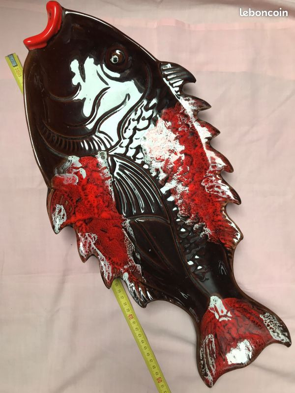 Grand plat vintage type VALLAURIS en forme de poisson (image 4)