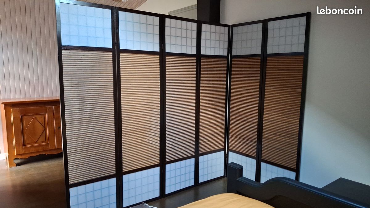 Paravent Japonais En Bois Noir Dessin Bambou De 5 Pans | Leroy Merlin