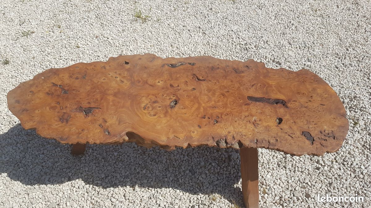 Table basse en loupe d’orme + 2 tabourets - RARE (image 3)