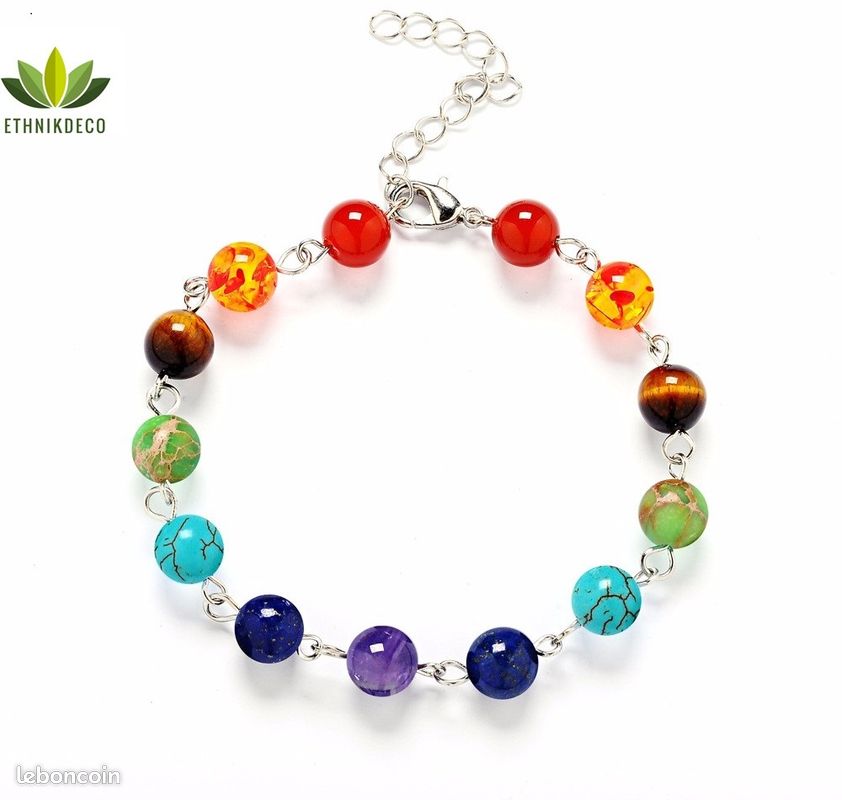 Bracelet 7 chakras en métal argenté et pierres semi-précieuses (image 1)