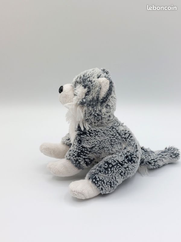 Peluche doudou husky loup gris chiné blanc DANI yeux bleus 18/22