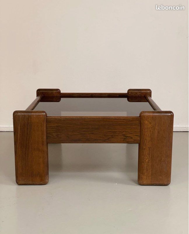 Table basse bois et verre fumé vintage (image 3)