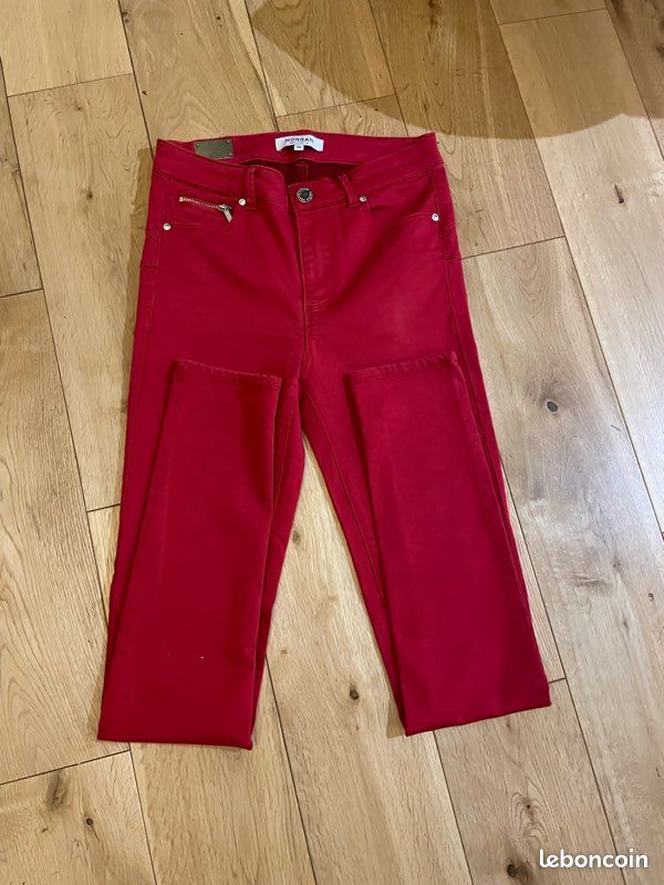 Pantalon Femme Morgan, Taille 34, Rouge, Coupe Classique, Coton élasthanne, NEUF Sans étiquette
