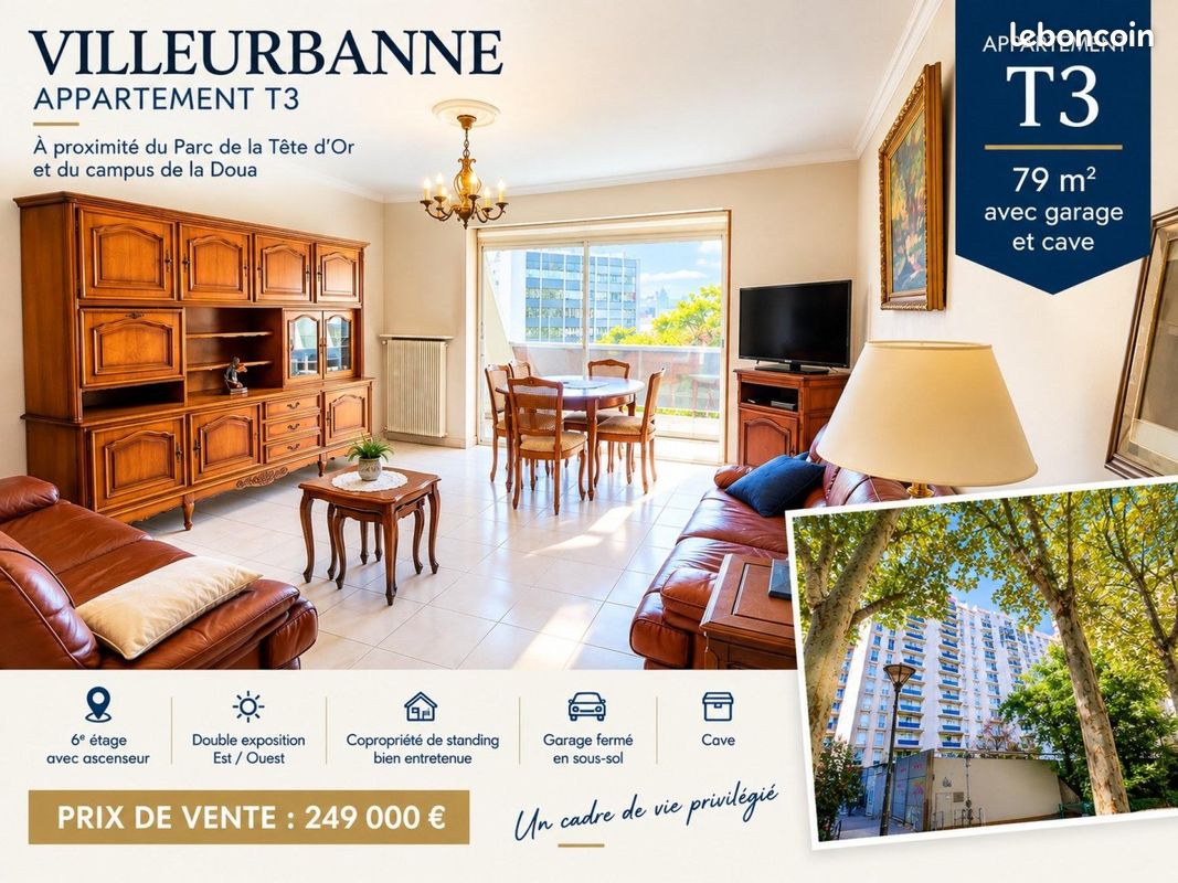 Appartement 3 pièces 79 m² · à Villeurbanne · 79 m² · 249 000 €