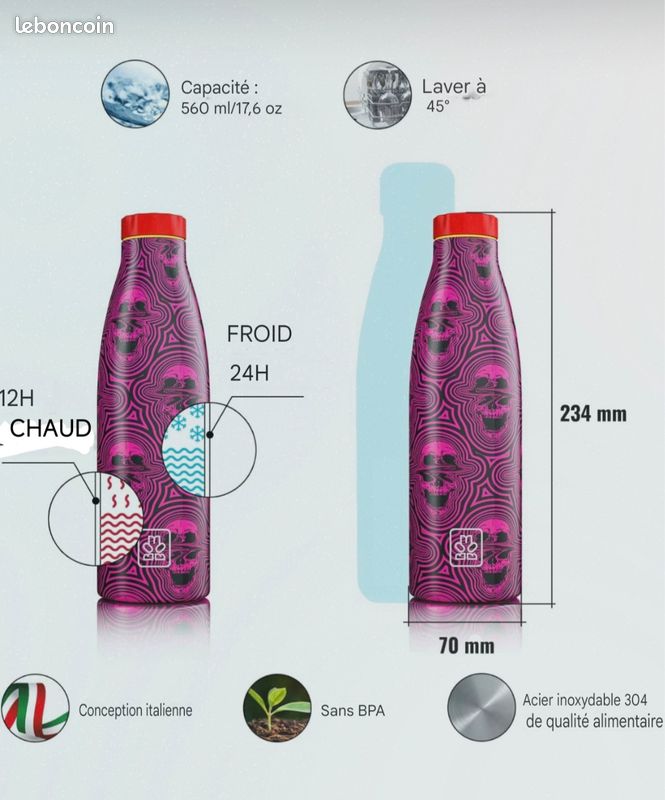 Gourde Isotherme 500ml, sans BPA, Bouteille d'eau Acier Inoxydable à Gourde Isotherme 500ml, sans BPA, Bouteille d'eau Acier Inoxydable à