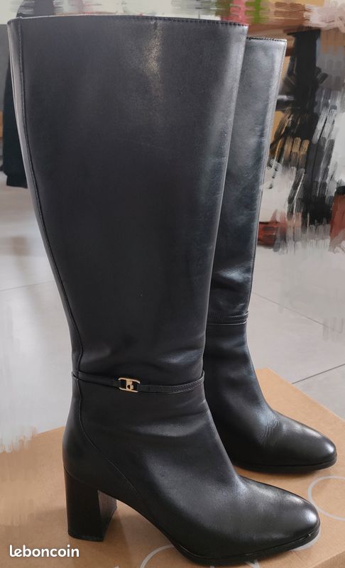 Bottes Hautes Femme Bocage En Cuir Noir - Taille 36 - Occasion (déjà Portées)