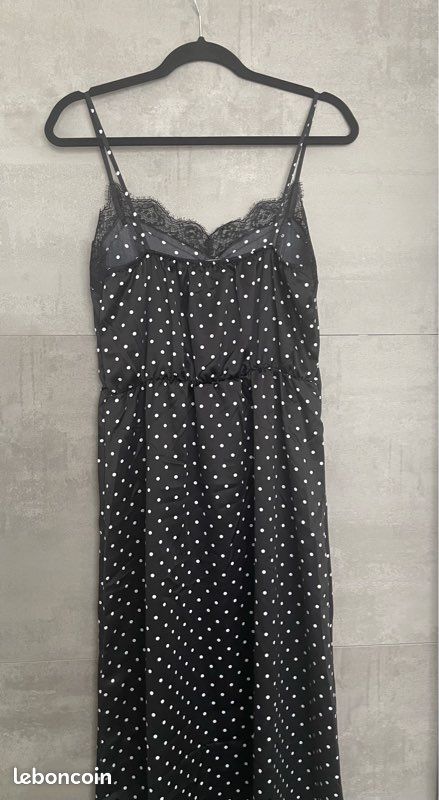 Robe longue noire à pois et dentelle Tezenis taille 38 Vêtements