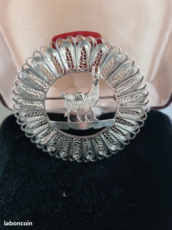 Broche Ancienne En Argent Massif Filigrané - Occasion - Bijou Vintage Argent